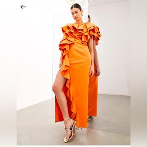 ASOS EDITION Raw Edge One Shoulder Dress Orange